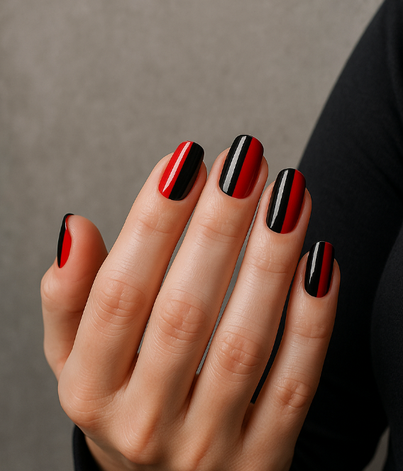 red nails with black design