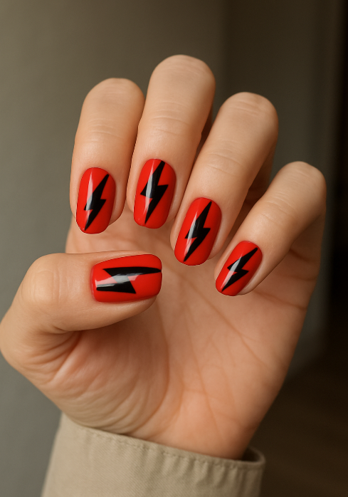 red nails with black design