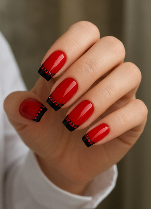 red nails with black design
