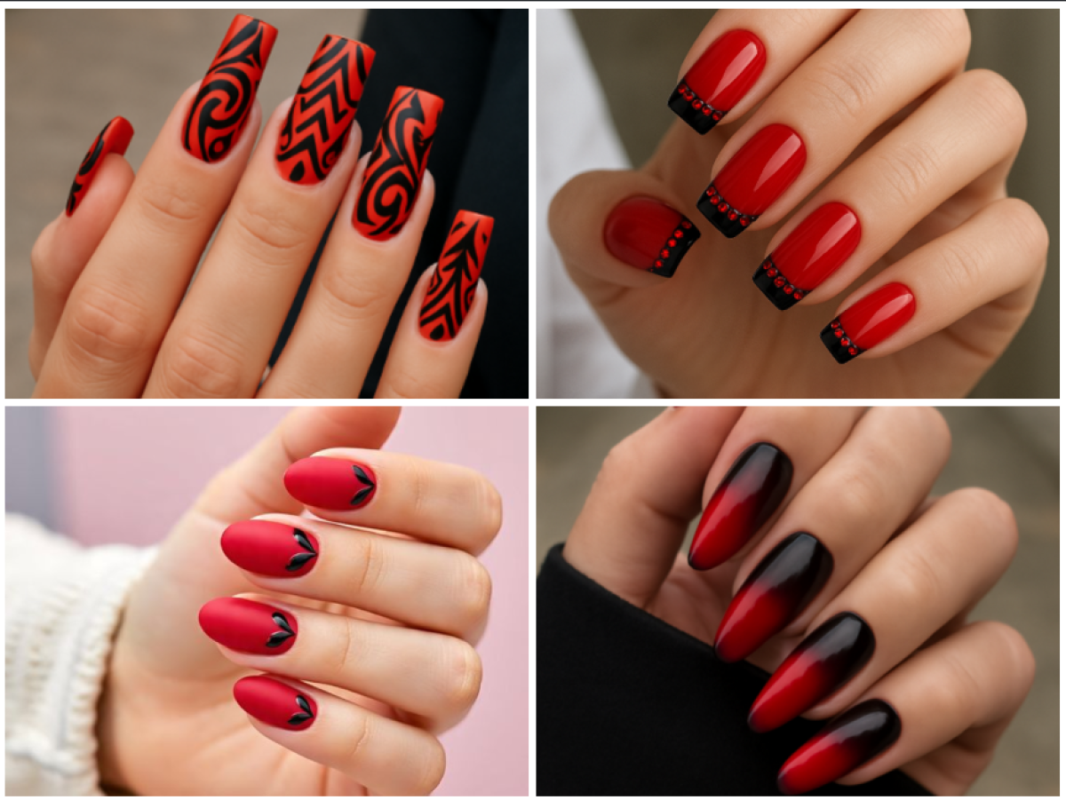 20 Red Nails with Black Designs for Hot Girls