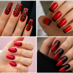 red nails with black design