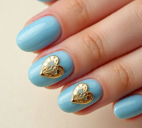 blue and gold nails