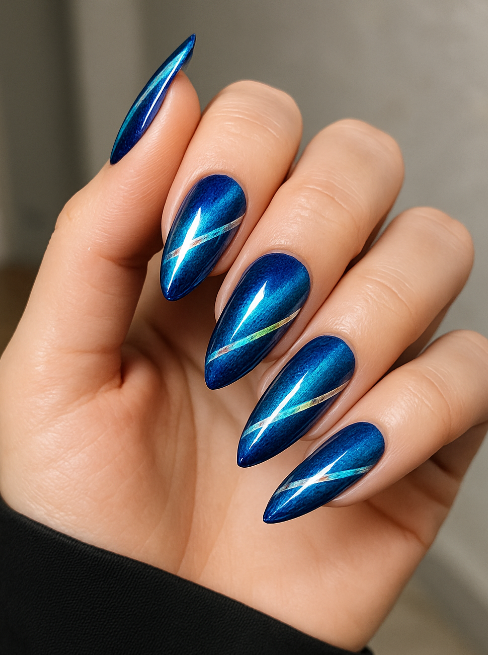 blue cat eye nails
