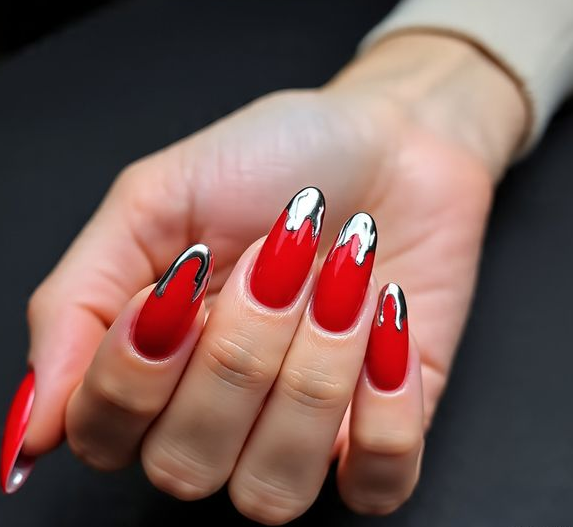 red and silver nails