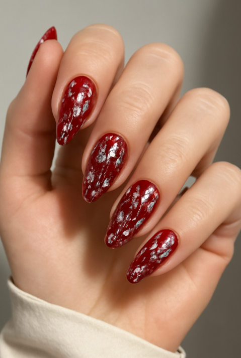 red and silver nails