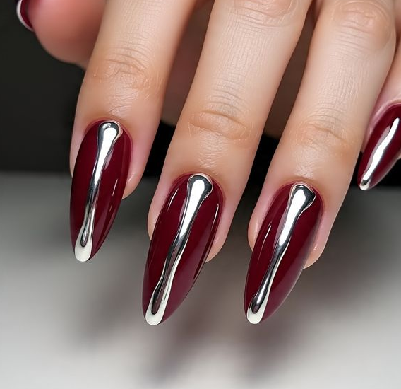 red and silver nails