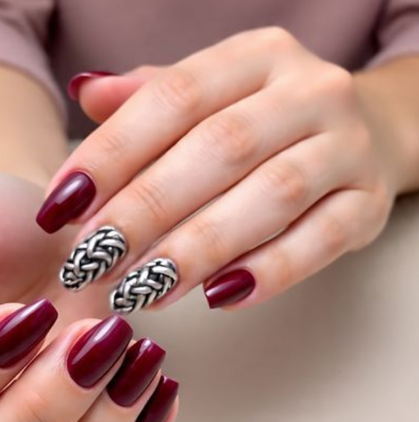 red and silver nails