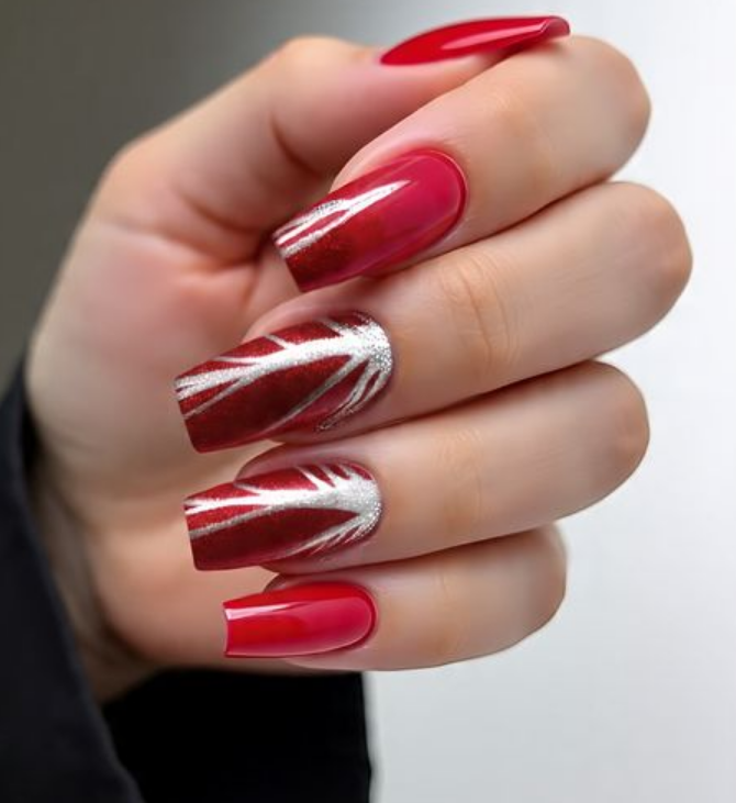 red and silver nails