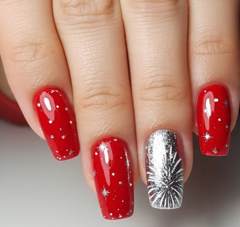 red and silver nails