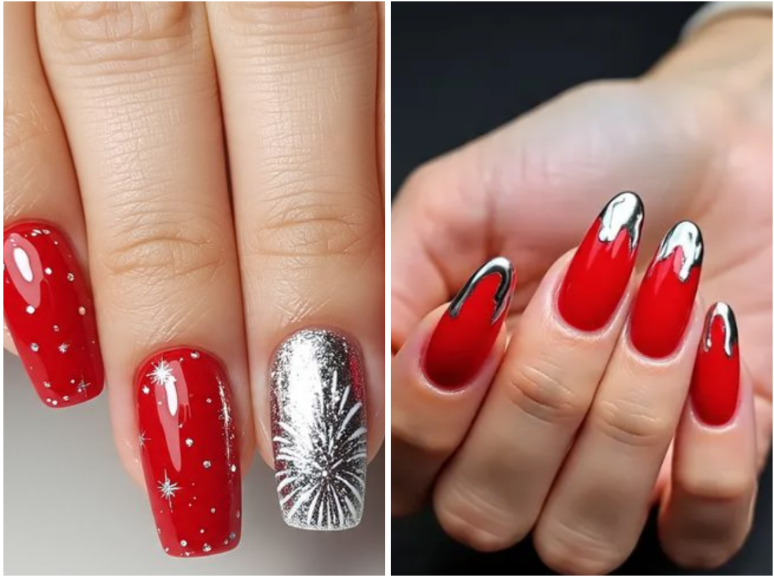 red and silver nails