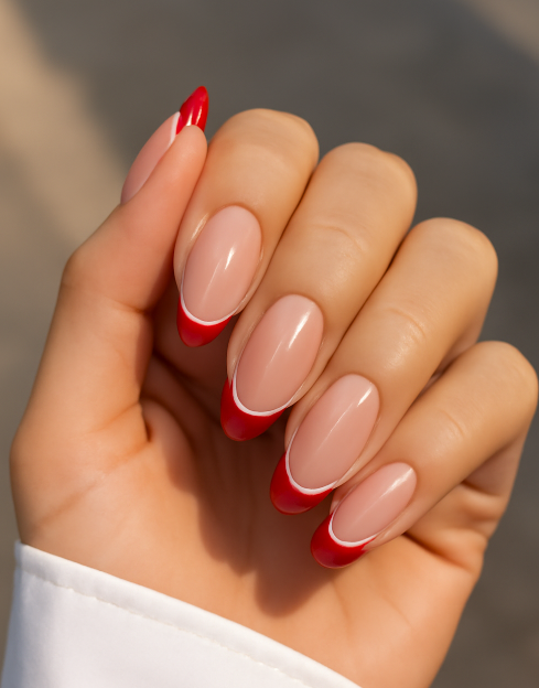 red and white french tip nails