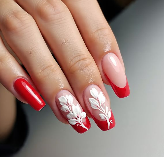 red and white french tip nails