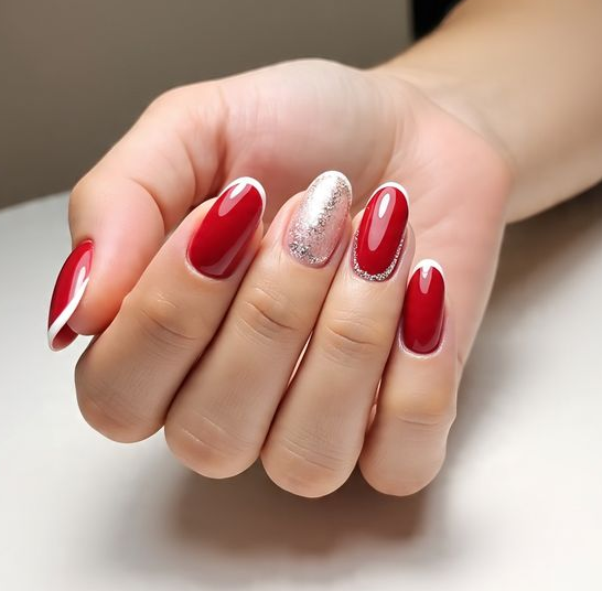 red and white french tip nails