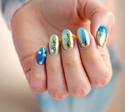 blue and gold nails