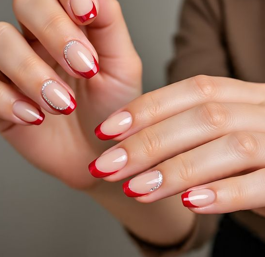 red and white french tip nails