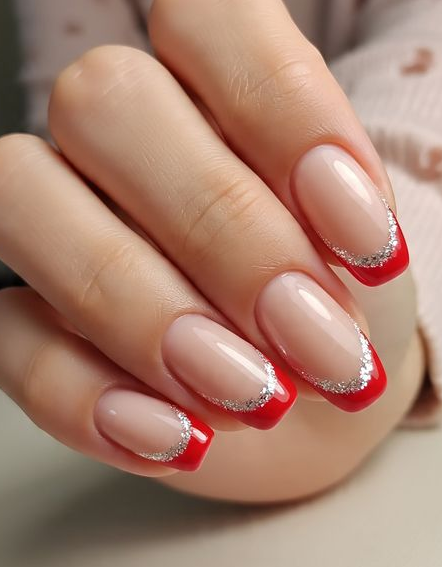 red and white french tip nails