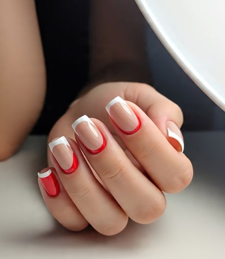 red and white french tip nails