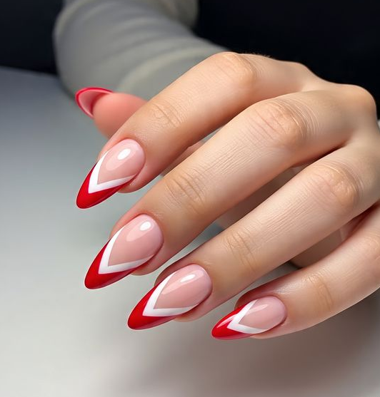 red and white french tip nails