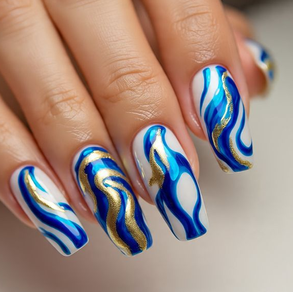 blue and gold nails
