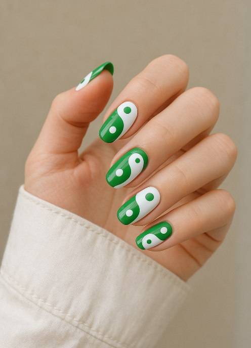 green and white nails