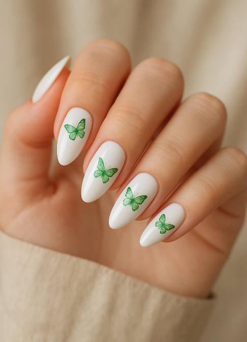 green and white nails