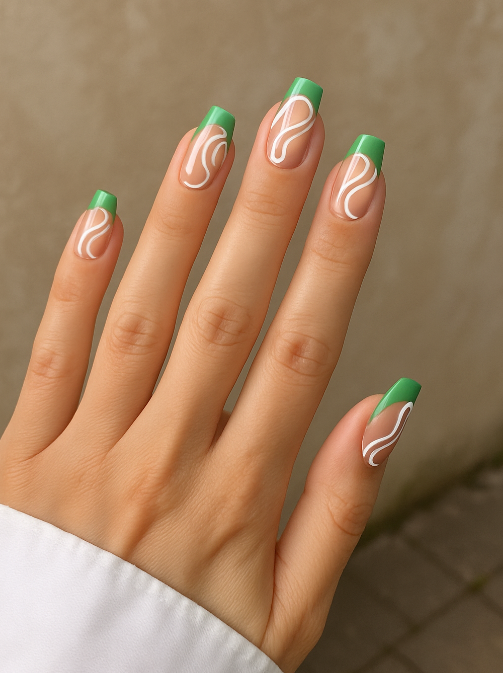 green and white nails