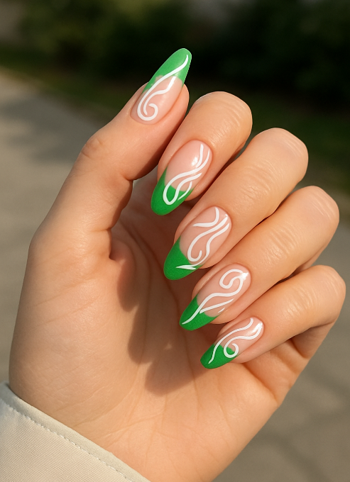 green and white nails