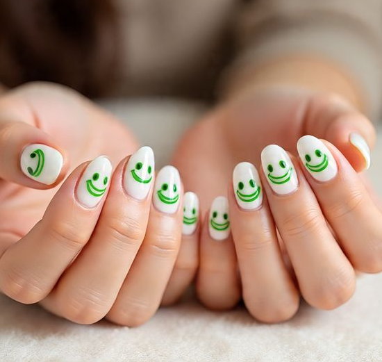 green and white nails