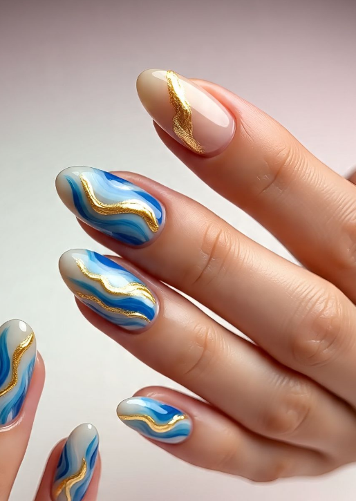 blue and gold nails
