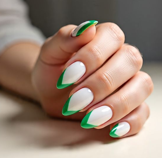 green and white nails