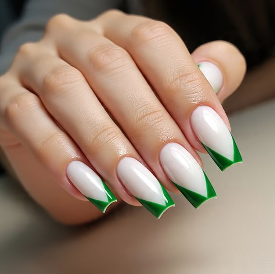 green and white nails