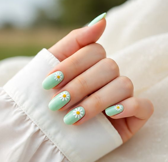 green and white nails