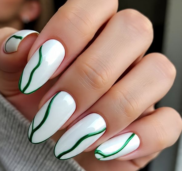green and white nails