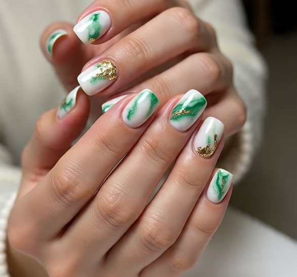 green and white nails