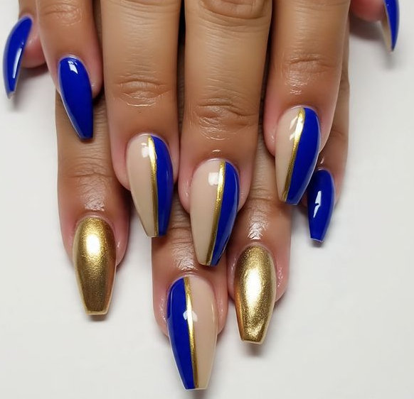 blue and gold nails