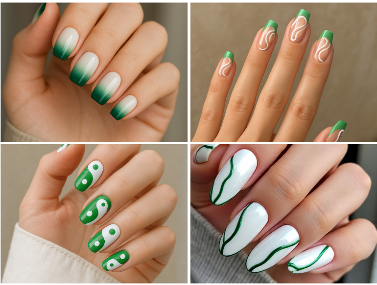 Glow On, Girl! 20 Chic Green & White Nail Designs to Try