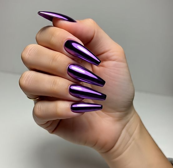 purple chrome nails