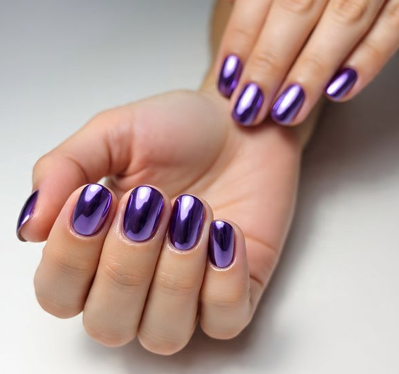 purple chrome nails