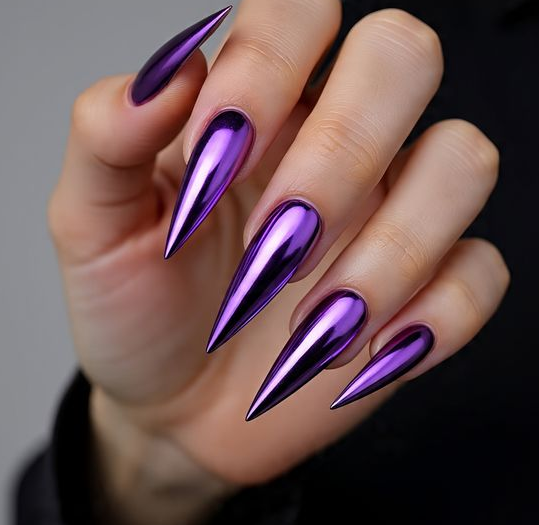 purple chrome nails