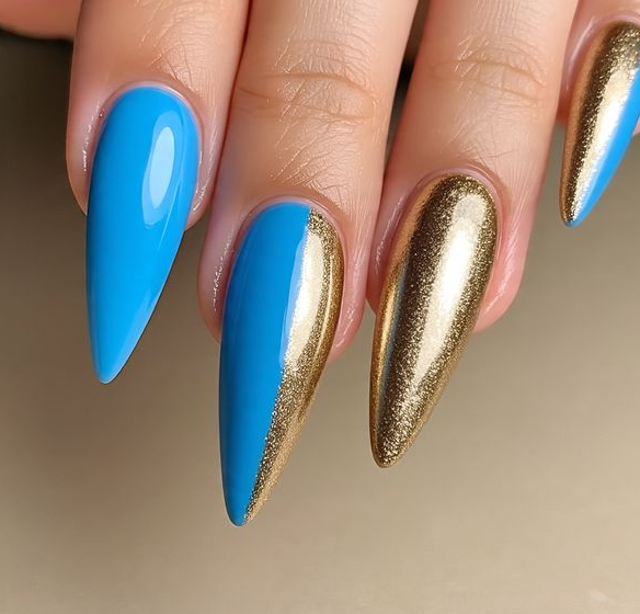 blue and gold nails