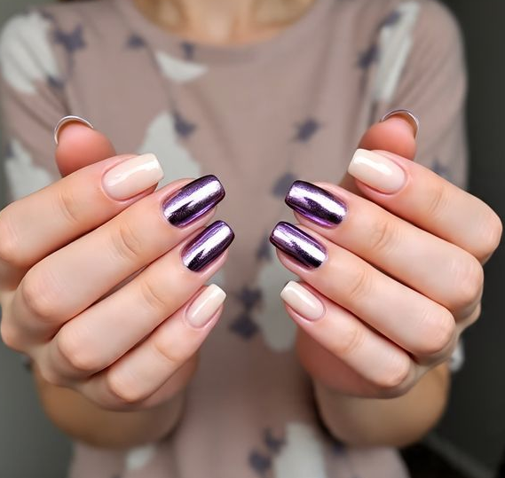 purple chrome nails