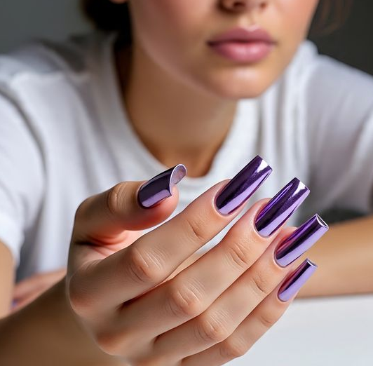 purple chrome nails