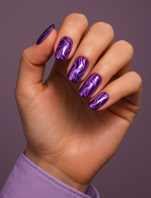 purple chrome nails