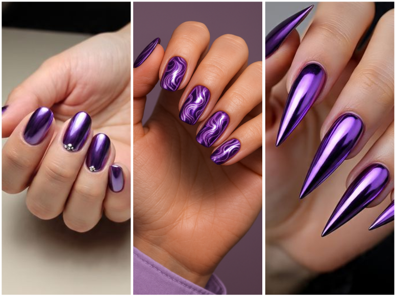 purple chrome nails