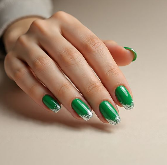 green and silver nails