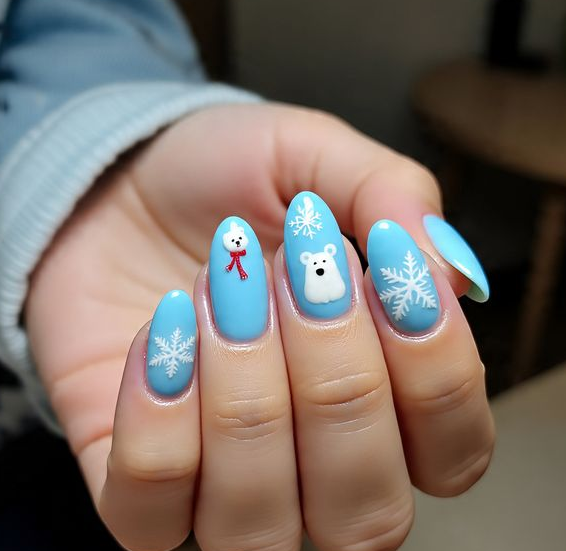 blue christmas nails