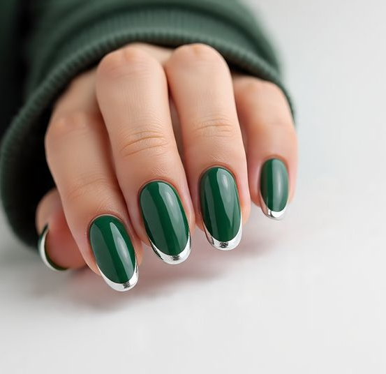 green and silver nails