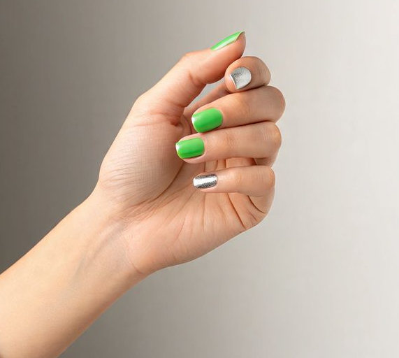 green and silver nails