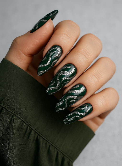 Green and Silver Nails