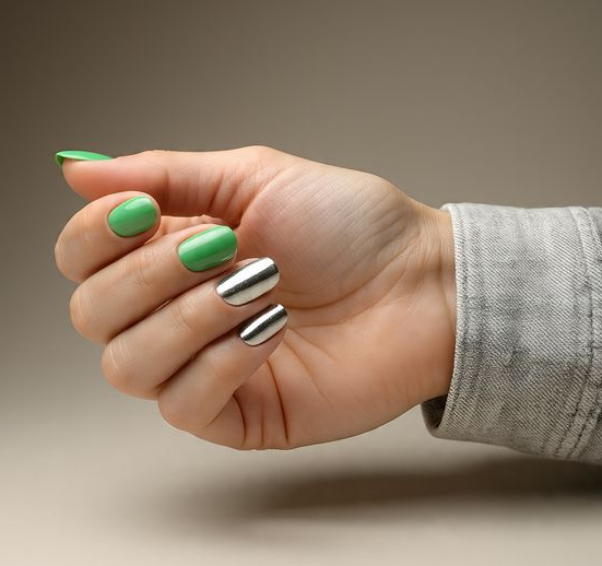 Green and Silver Nails